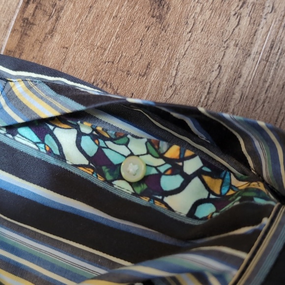 Robert Graham Striped Stained Glass Flip Cuff Embroiered Dress Shirt Size Large - Picture 10 of 10